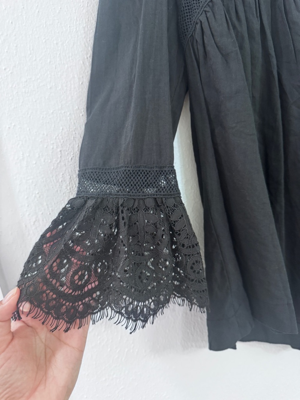 NWT Free People FP One Adella Lace Inset Boho Blouse Black Size XS. 0015 - Picture 8 of 8